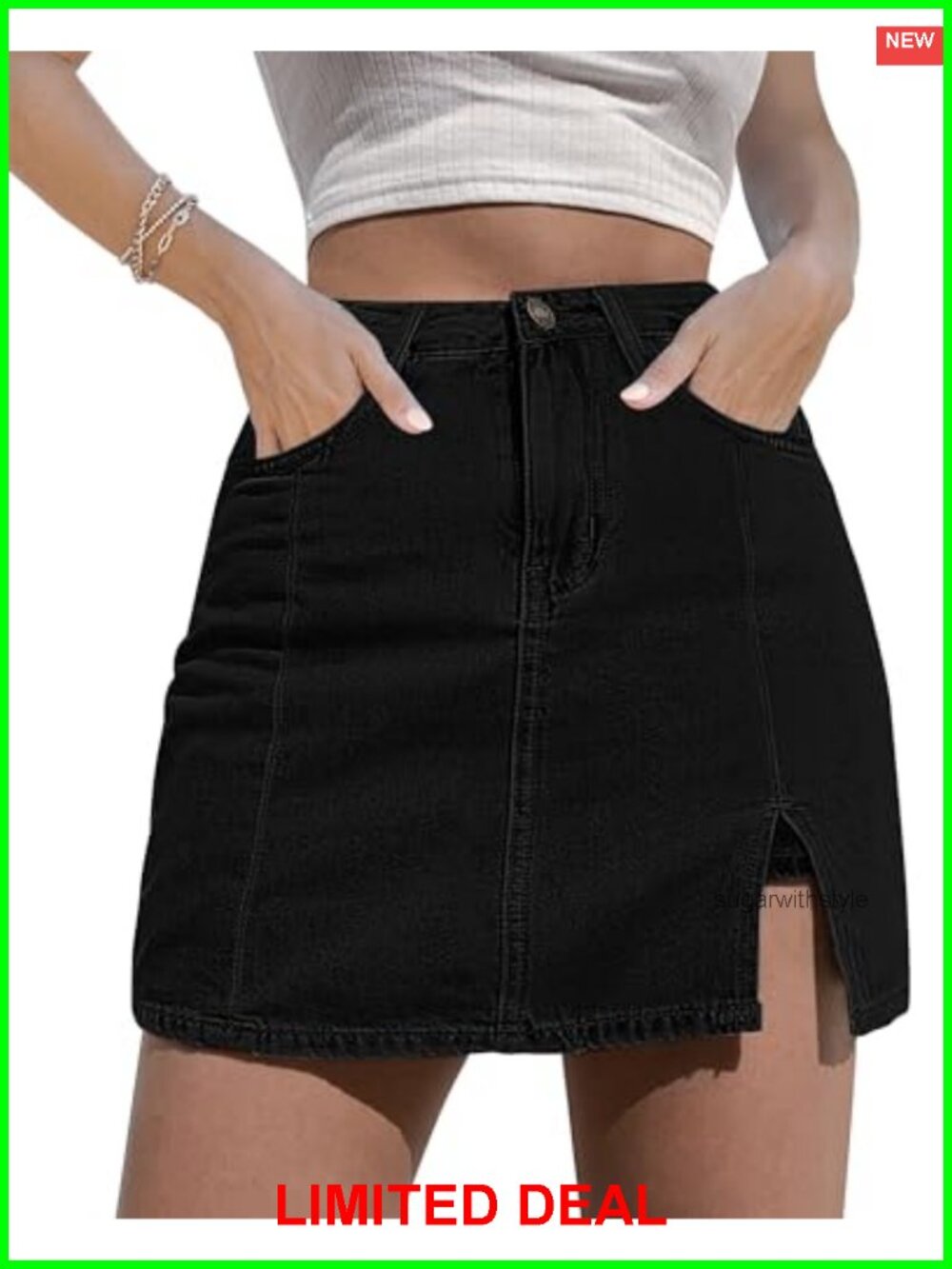 High Waisted Stretchy Denim Skort Mini Skirt Side Slit